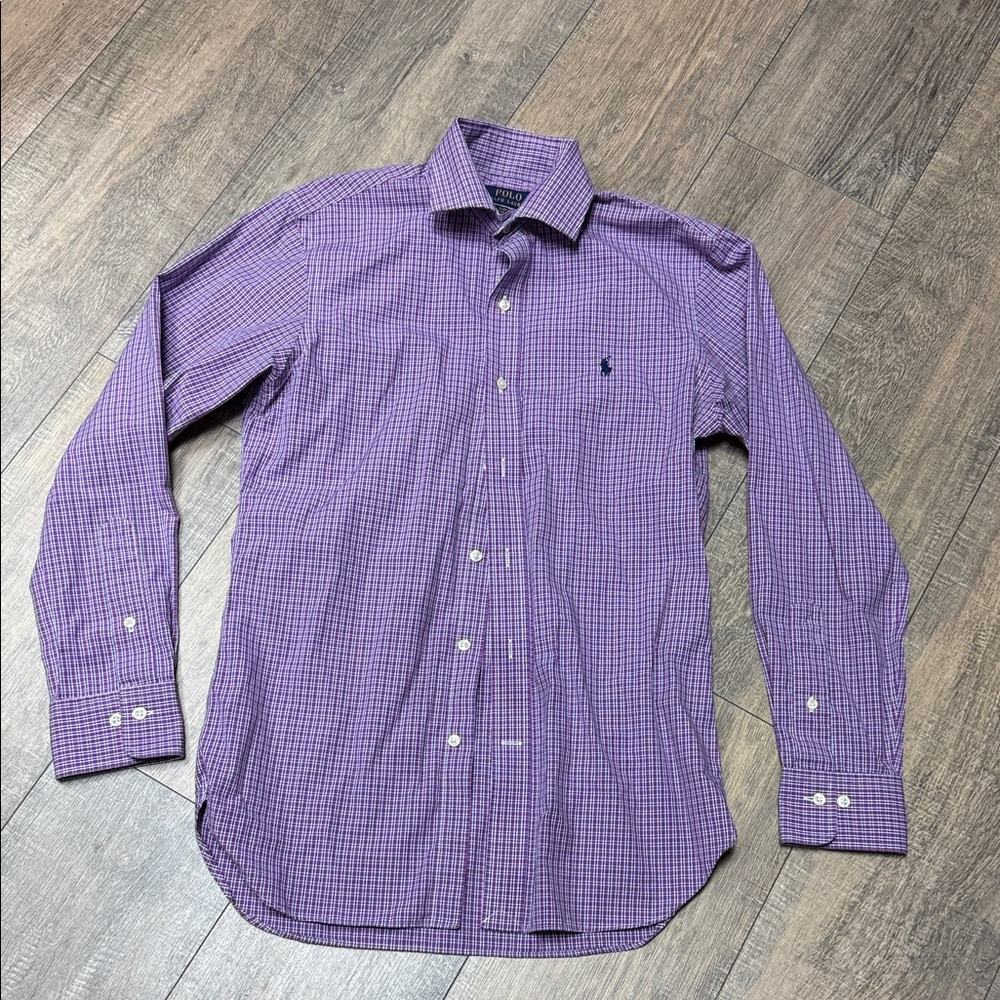 NWOT Ralph Lauren Purple and Navy Checkered Men's Shirt 15 32/33